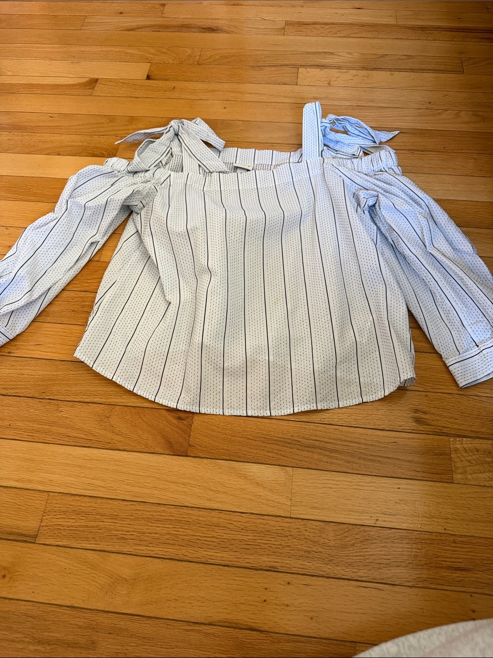 Cold-Shoulder Striped Peasant Top - White with Black Stripes